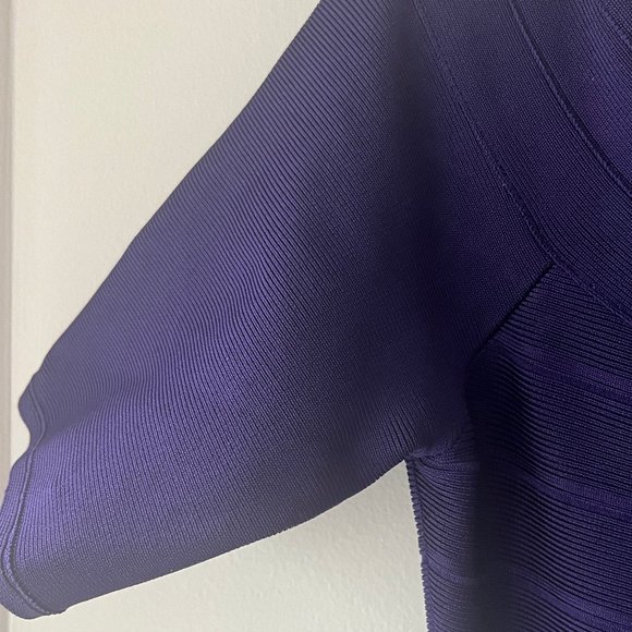 Herve Leger Liza Bandage Plum Berry Boat Neck Flared Dress Authentic - Picture 15 of 16